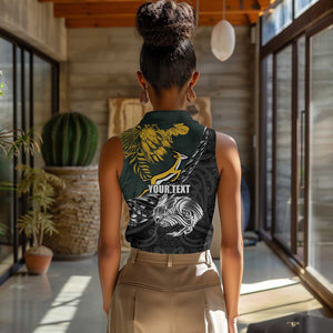 New Zealand vs South Africa Rugby Personalised Women Sleeveless Polo Shirt Maori Kiwi With Springboks