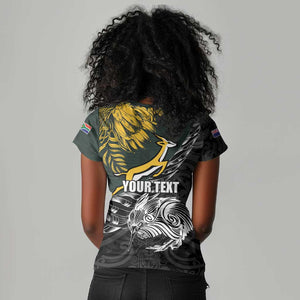 New Zealand vs South Africa Rugby Personalised Women V-Neck T-Shirt Maori Kiwi With Springboks