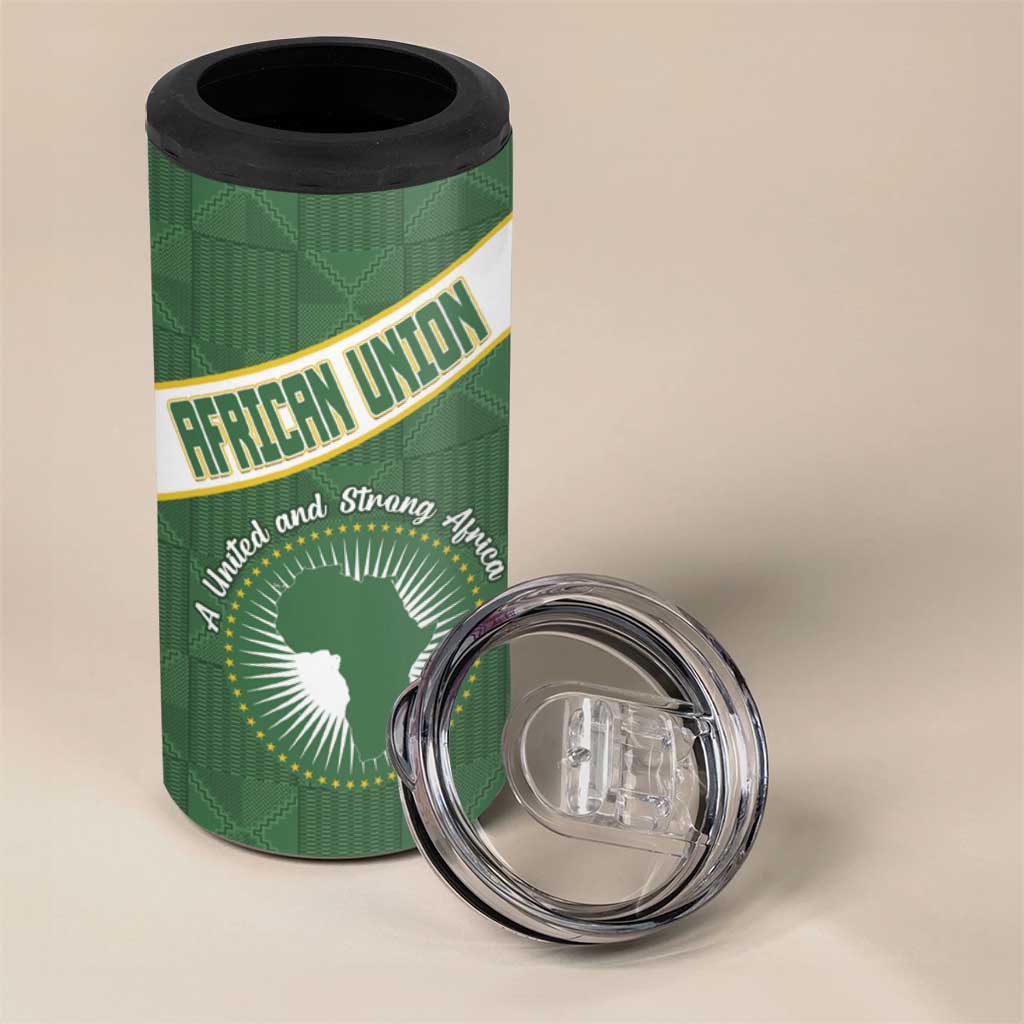 Personalized African Union Day 4 in 1 Can Cooler Tumbler Emblem With Kente Pattern - African Pride