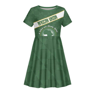 Personalized African Union Day Kid Short Sleeve Dress Emblem With Kente Pattern - African Pride