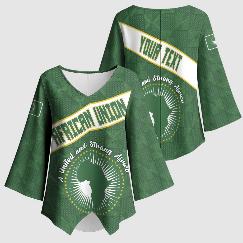 Personalized African Union Day Kimono Sleeve Blouse Emblem With Kente Pattern