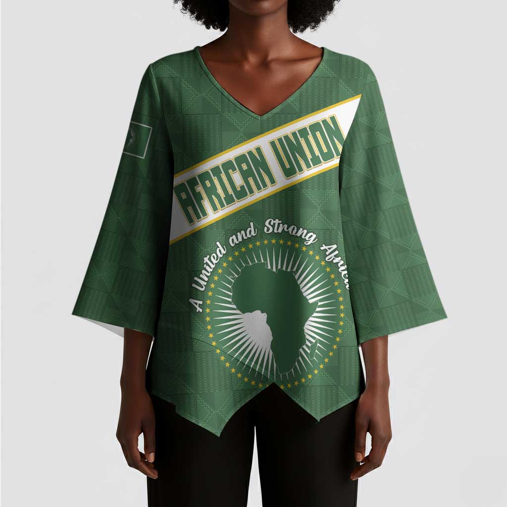 Personalized African Union Day Kimono Sleeve Blouse Emblem With Kente Pattern