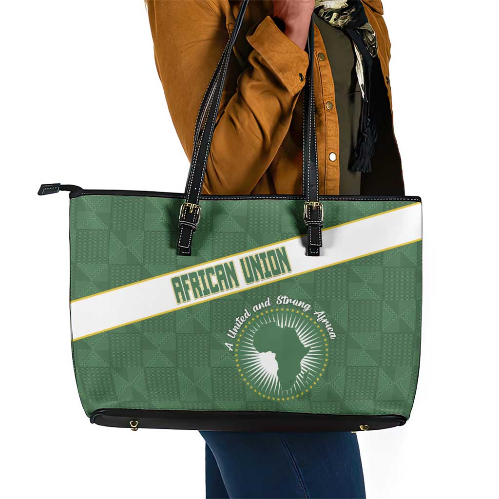 African Union Day Leather Tote Bag Emblem With Kente Pattern - African Pride