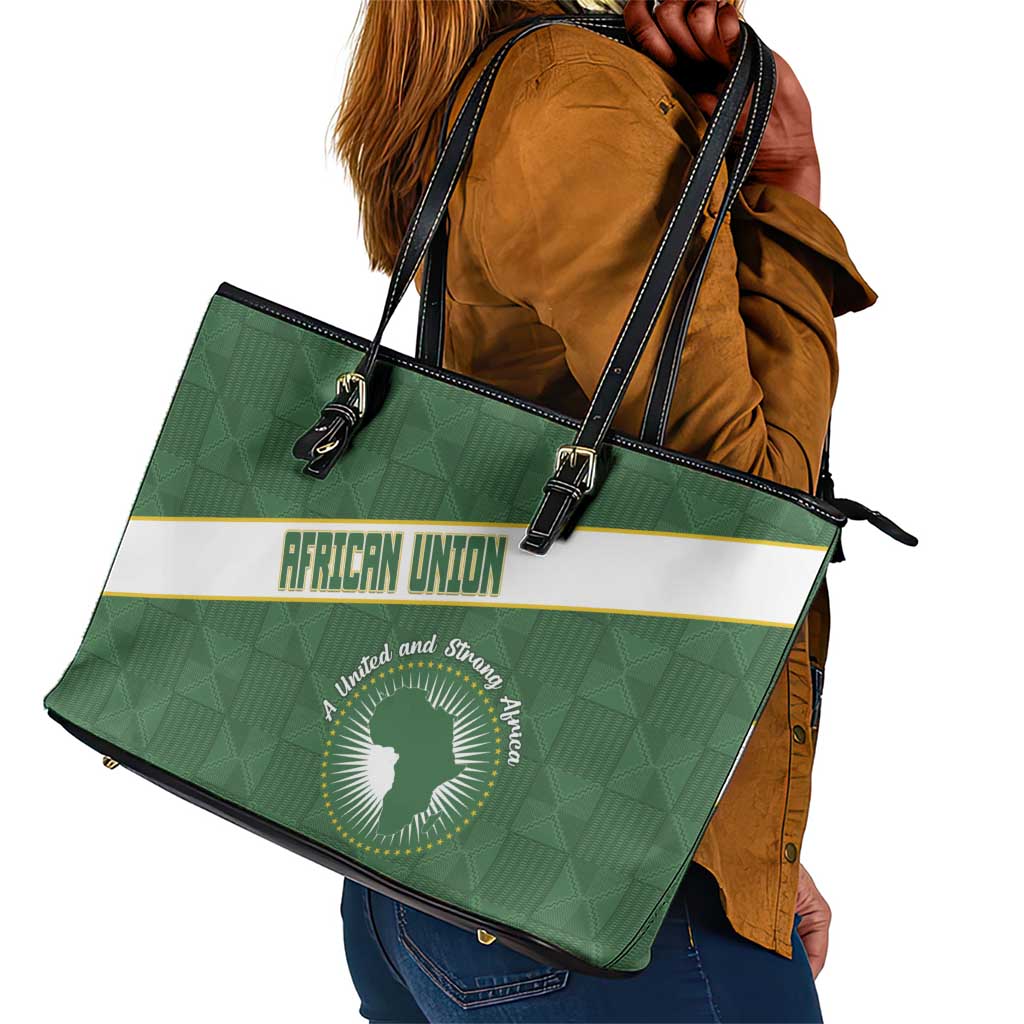 African Union Day Leather Tote Bag Emblem With Kente Pattern - African Pride
