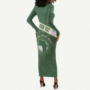Personalized African Union Day Long Sleeve Bodycon Dress Emblem With Kente Pattern - African Pride