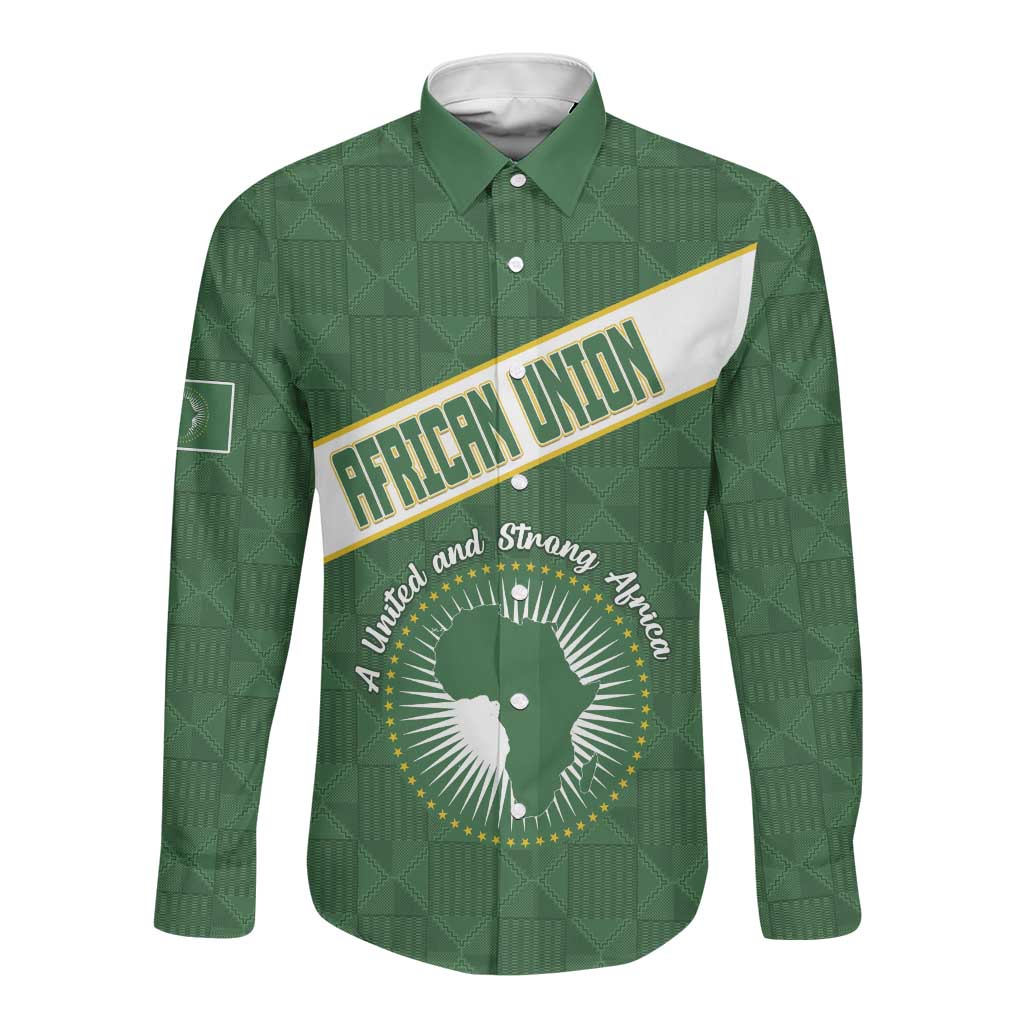 Personalized African Union Day Long Sleeve Button Shirt Emblem With Kente Pattern - African Pride