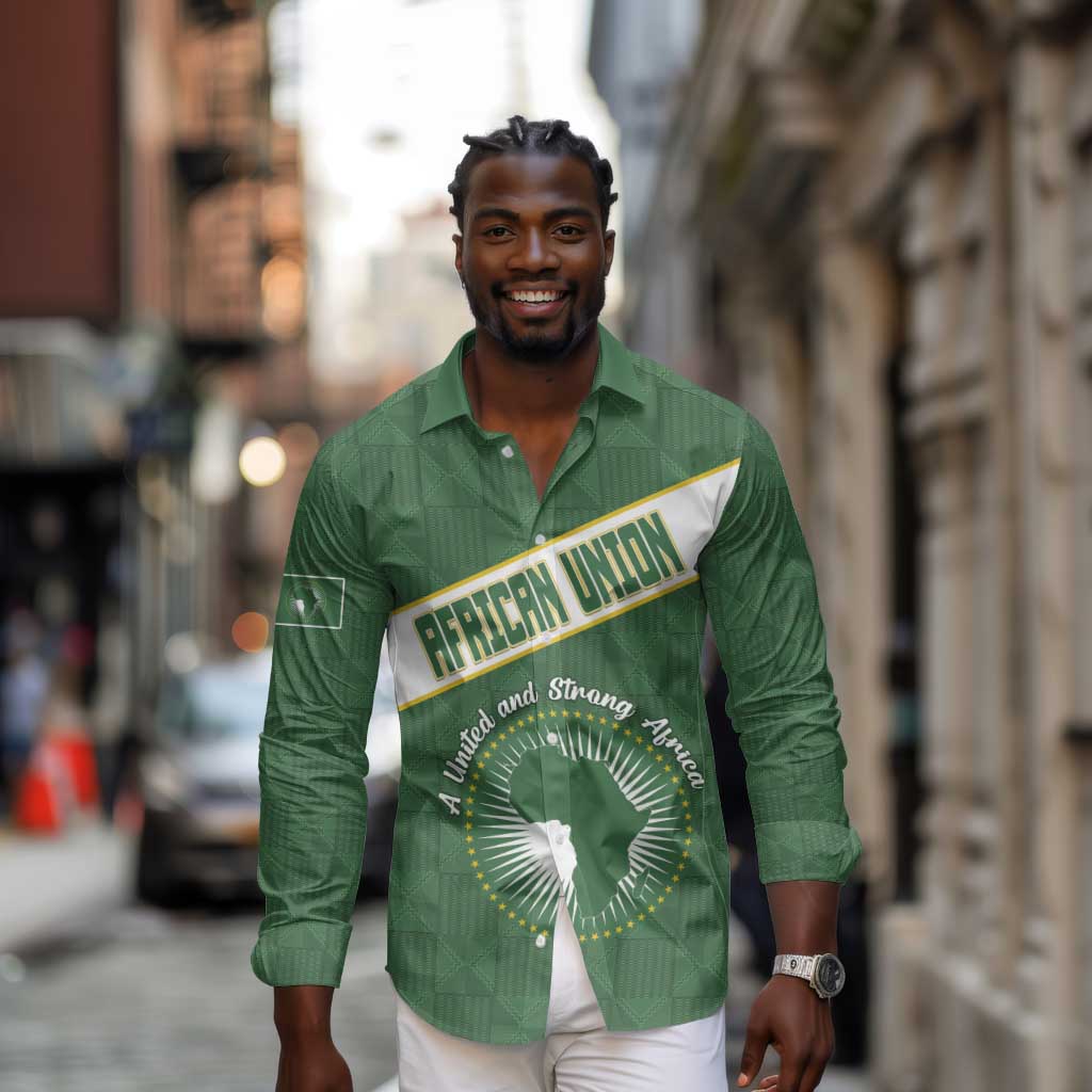 Personalized African Union Day Long Sleeve Button Shirt Emblem With Kente Pattern - African Pride