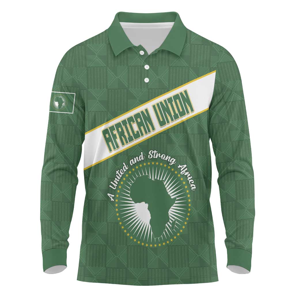 Personalized African Union Day Long Sleeve Polo Shirt Emblem With Kente Pattern - African Pride