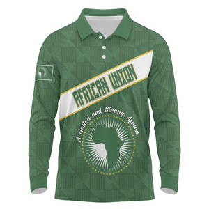Personalized African Union Day Long Sleeve Polo Shirt Emblem With Kente Pattern - African Pride