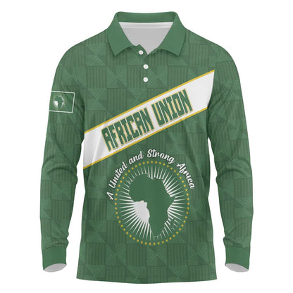 Personalized African Union Day Long Sleeve Polo Shirt Emblem With Kente Pattern - African Pride