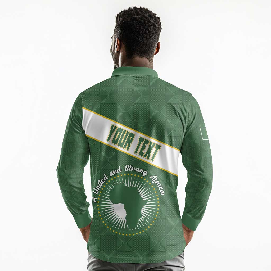 Personalized African Union Day Long Sleeve Polo Shirt Emblem With Kente Pattern - African Pride