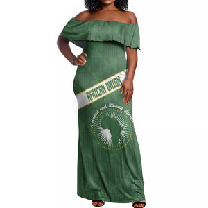 Personalized African Union Day Off Shoulder Maxi Dress Emblem With Kente Pattern - African Pride