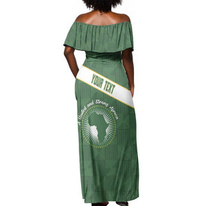 Personalized African Union Day Off Shoulder Maxi Dress Emblem With Kente Pattern - African Pride