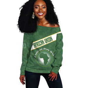 Personalized African Union Day Off Shoulder Sweater Emblem With Kente Pattern - African Pride