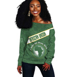 Personalized African Union Day Off Shoulder Sweater Emblem With Kente Pattern - African Pride