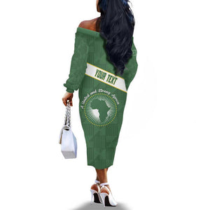 Personalized African Union Day Off The Shoulder Long Sleeve Dress Emblem With Kente Pattern - African Pride