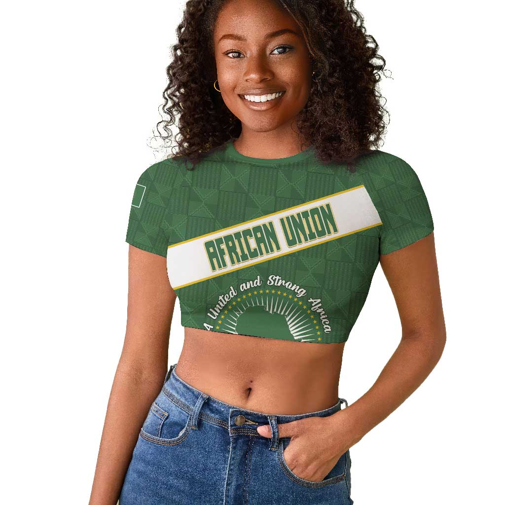 Personalized African Union Day Raglan Cropped T shirt Emblem With Kente Pattern - African Pride