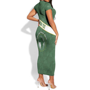 Personalized African Union Day Short Sleeve Bodycon Dress Emblem With Kente Pattern - African Pride