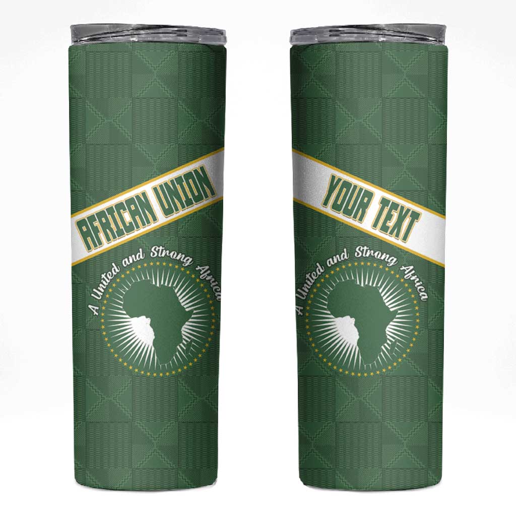 Personalized African Union Day Skinny Tumbler Emblem With Kente Pattern - African Pride