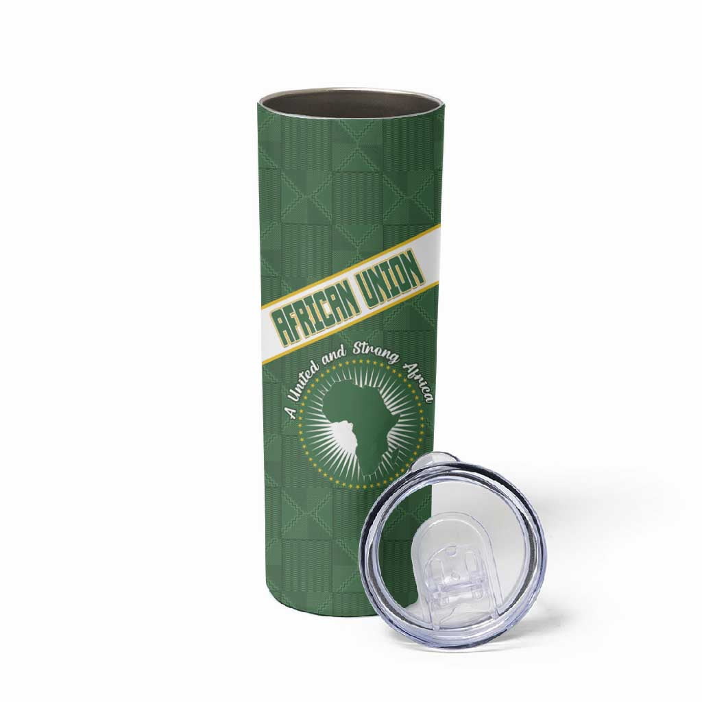 Personalized African Union Day Skinny Tumbler Emblem With Kente Pattern - African Pride