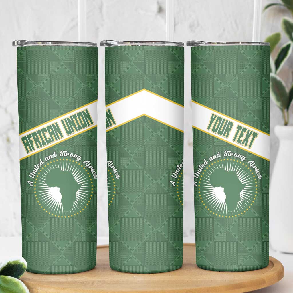 Personalized African Union Day Skinny Tumbler Emblem With Kente Pattern - African Pride