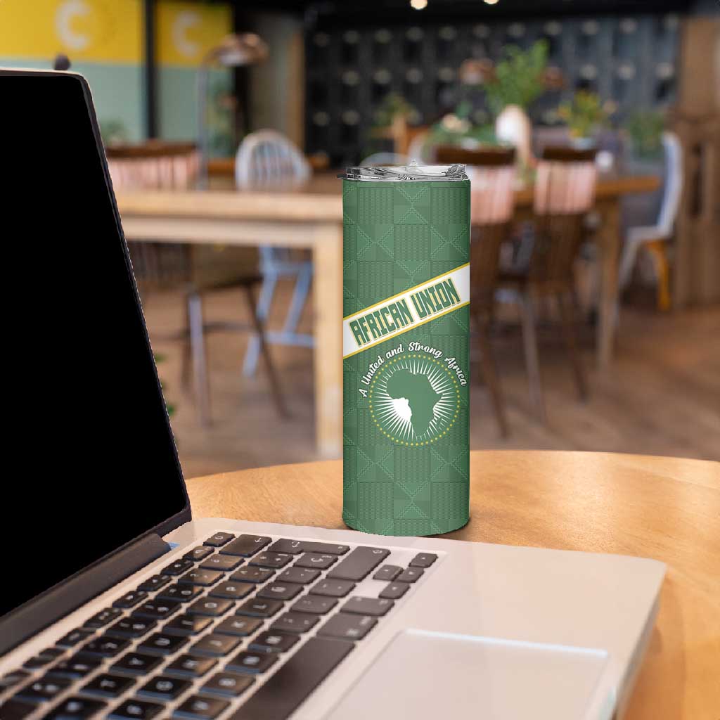 Personalized African Union Day Skinny Tumbler Emblem With Kente Pattern - African Pride