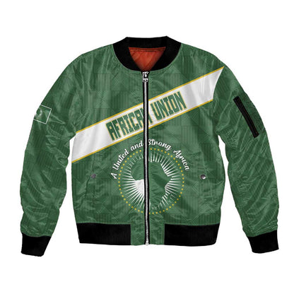 Personalized African Union Day Sleeve Zip Bomber Jacket Emblem With Kente Pattern - African Pride