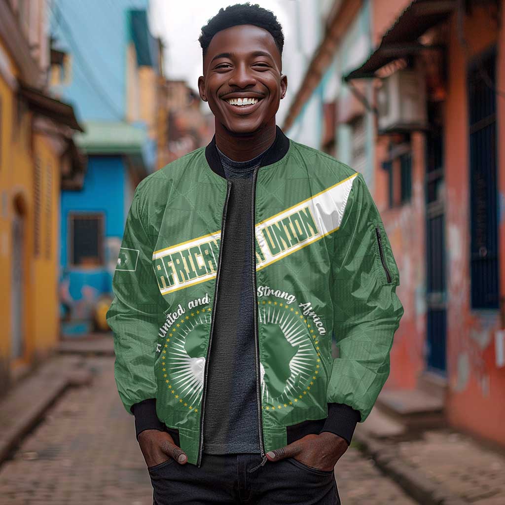 Personalized African Union Day Sleeve Zip Bomber Jacket Emblem With Kente Pattern - African Pride
