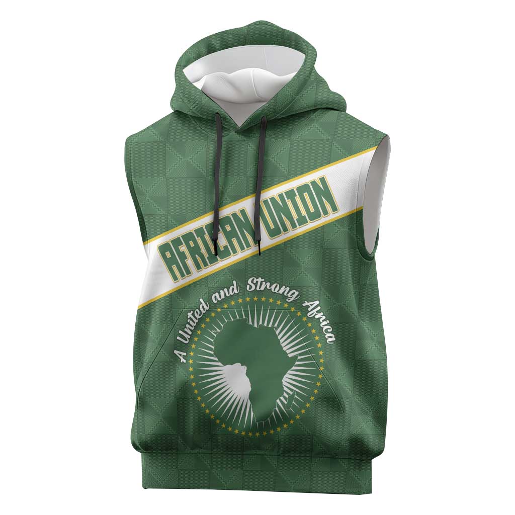 Personalized African Union Day Sleeveless Hoodie Emblem With Kente Pattern - African Pride