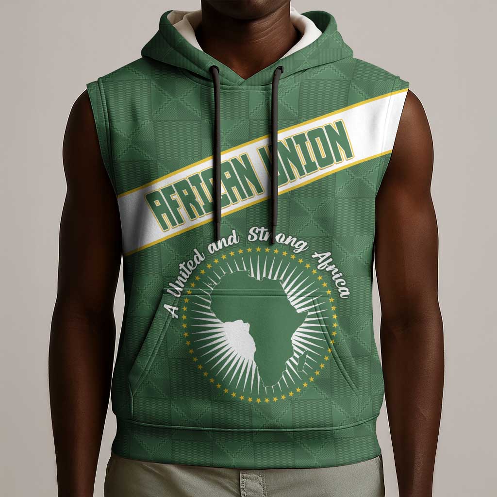 Personalized African Union Day Sleeveless Hoodie Emblem With Kente Pattern - African Pride