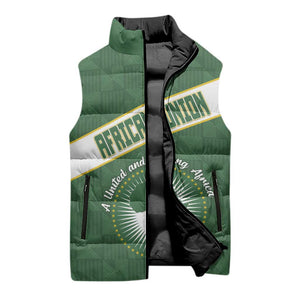 Personalized African Union Day Sleeveless Puffer Jacket Emblem With Kente Pattern