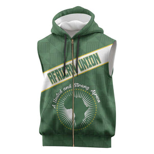 Personalized African Union Day Sleeveless Zip Hoodie Emblem With Kente Pattern - African Pride