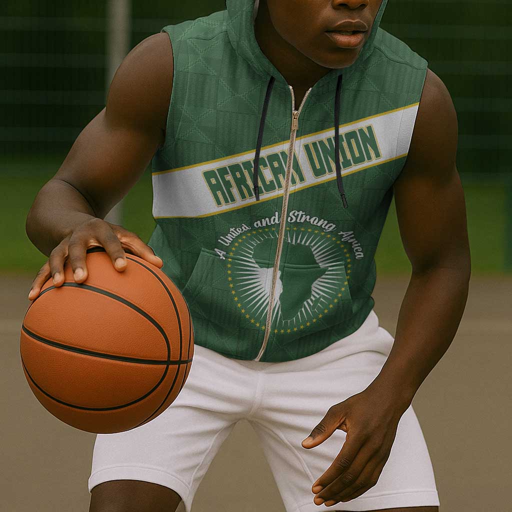 Personalized African Union Day Sleeveless Zip Hoodie Emblem With Kente Pattern - African Pride