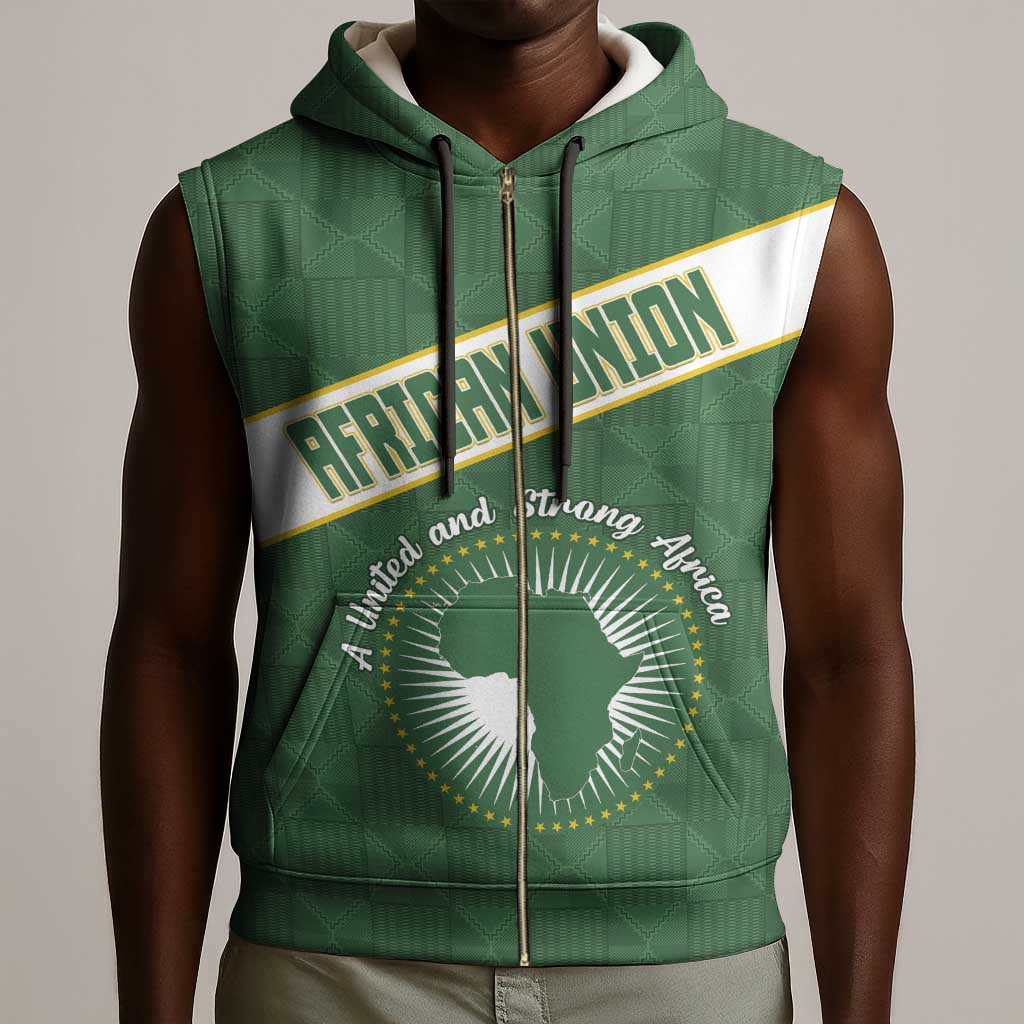 Personalized African Union Day Sleeveless Zip Hoodie Emblem With Kente Pattern - African Pride