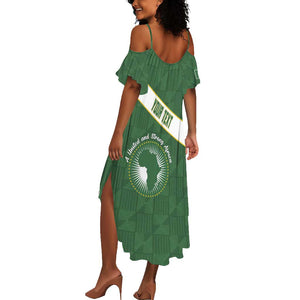 Personalized African Union Day Summer Maxi Dress Emblem With Kente Pattern - African Pride