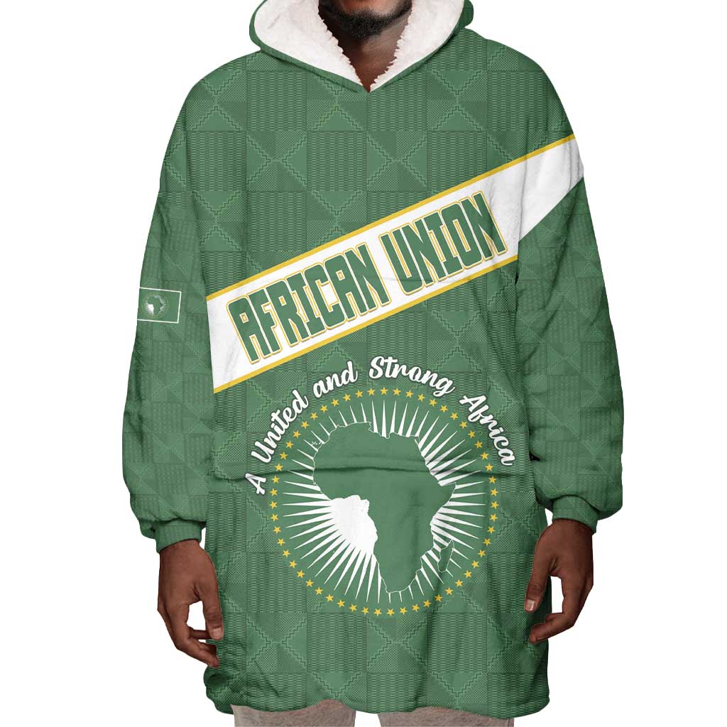 Personalized African Union Day Wearable Blanket Hoodie Emblem With Kente Pattern - African Pride