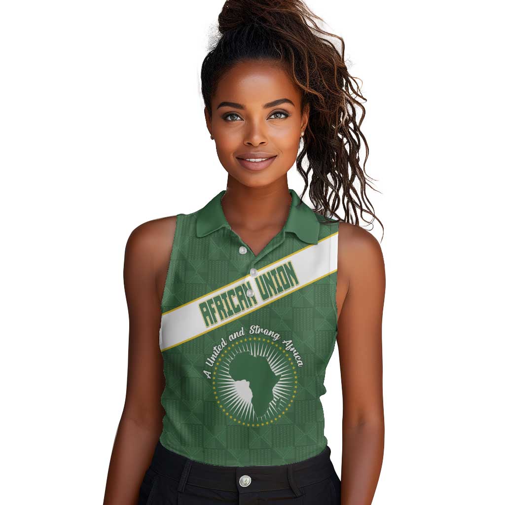 Personalized African Union Day Women Sleeveless Polo Shirt Emblem With Kente Pattern - African Pride