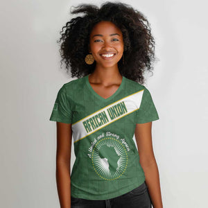 Personalized African Union Day Women V-Neck T-Shirt Emblem With Kente Pattern - African Pride