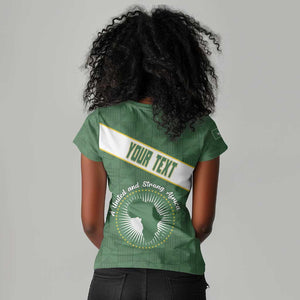 Personalized African Union Day Women V-Neck T-Shirt Emblem With Kente Pattern - African Pride