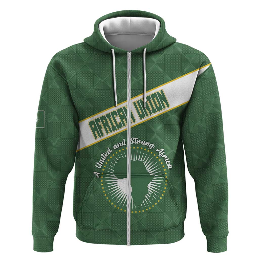 Personalized African Union Day Zip Hoodie Emblem With Kente Pattern - African Pride