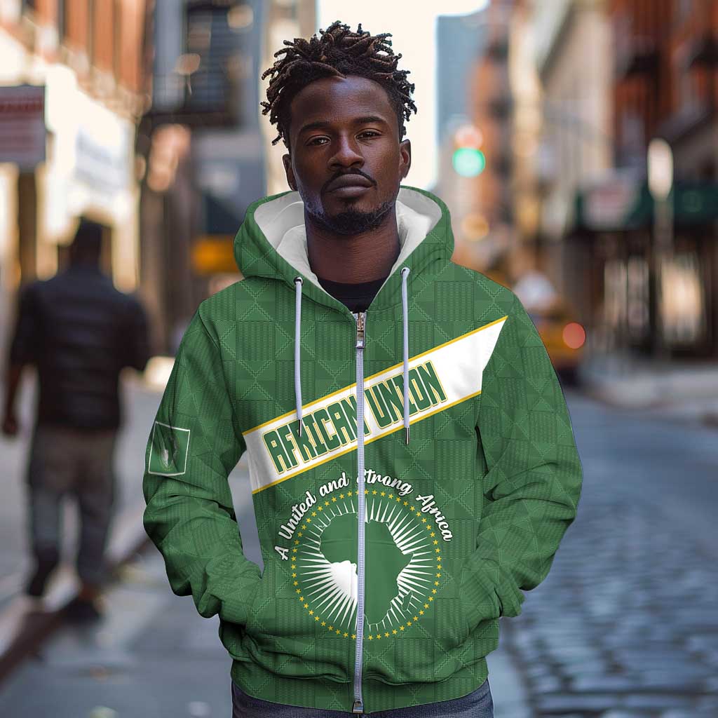 Personalized African Union Day Zip Hoodie Emblem With Kente Pattern - African Pride