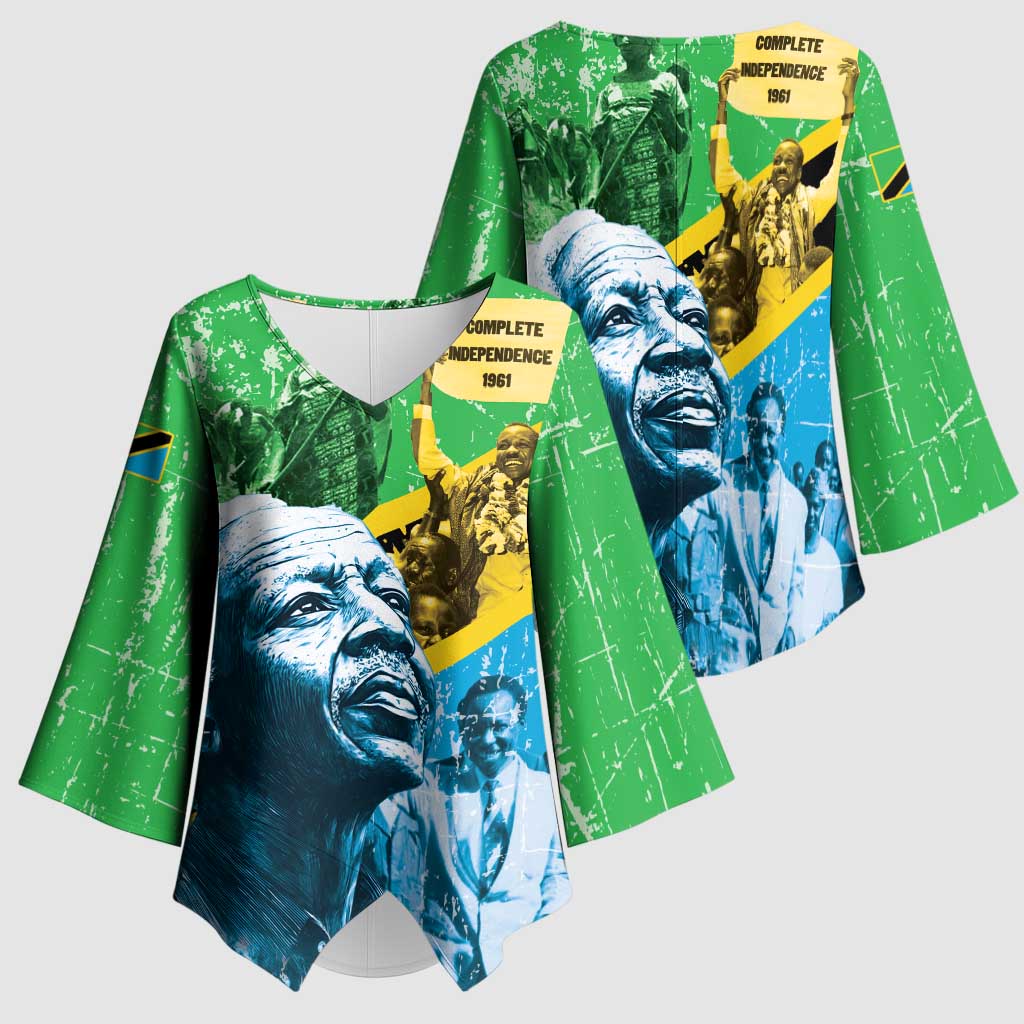 Happy Tanzania Nyerere Day Kimono Sleeve Blouse One Nation - One People