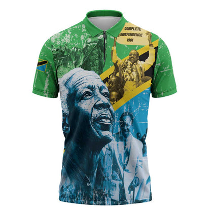 Happy Tanzania Nyerere Day Zipper Polo Shirt One Nation - One People