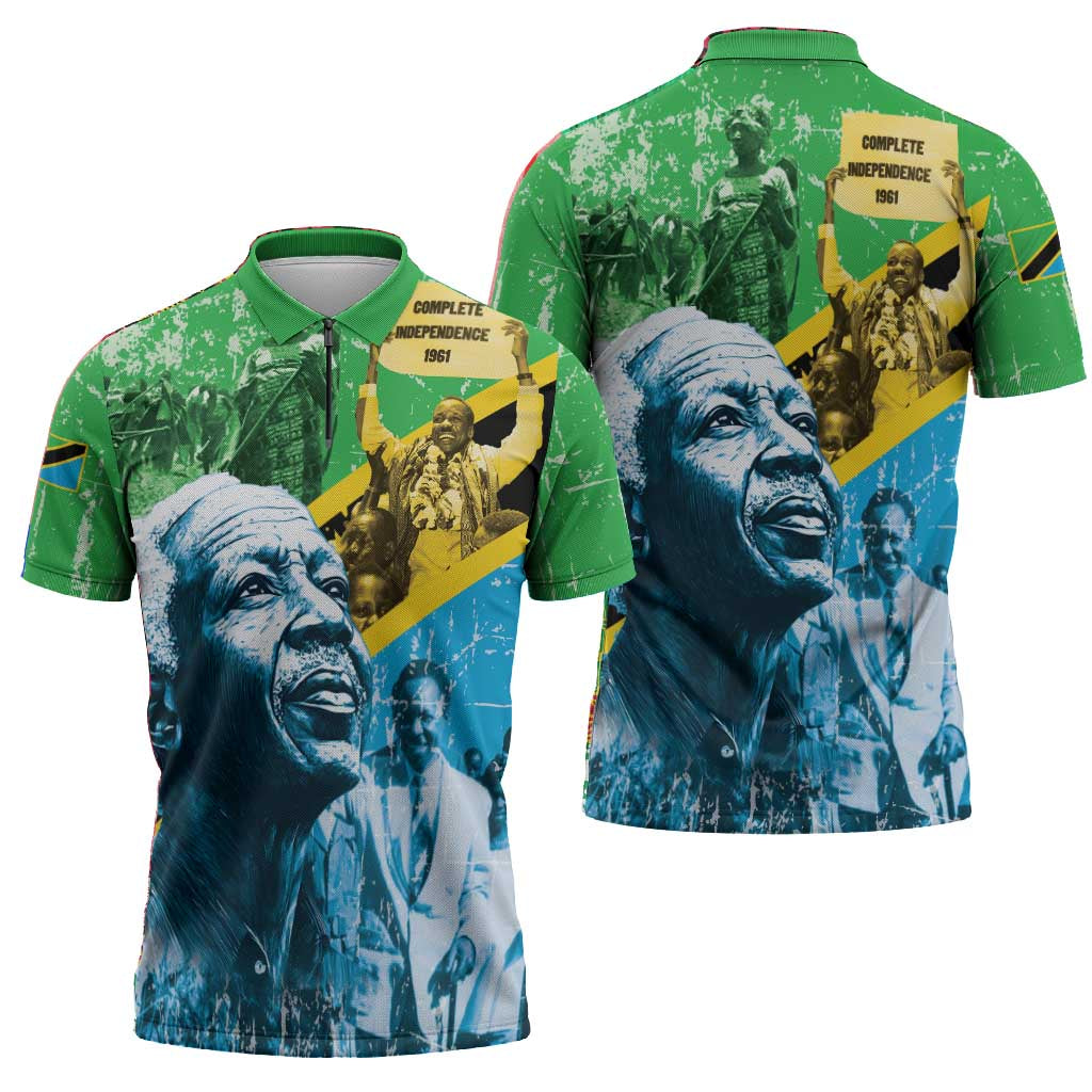 Happy Tanzania Nyerere Day Zipper Polo Shirt One Nation - One People