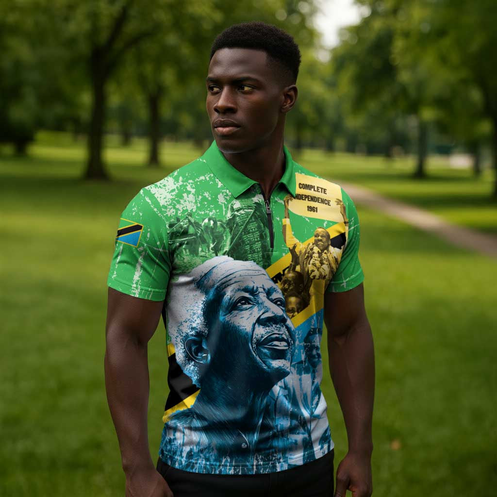Happy Tanzania Nyerere Day Zipper Polo Shirt One Nation - One People