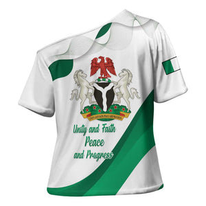 Personalized Nigeria Independence Day Cross Shoulder Shirt Unity and Faith Peace and Progress
