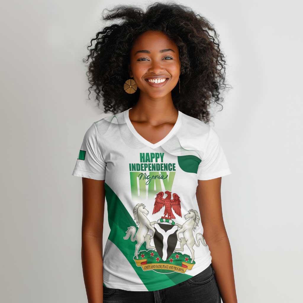 Nigeria Personalized Women V-Neck T-Shirt Happy Independence Day - African Pride