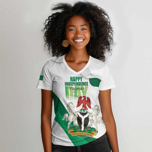 Nigeria Personalized Women V-Neck T-Shirt Happy Independence Day - African Pride