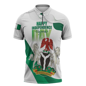 Personalized Nigeria Independence Day Zipper Polo Shirt Unity and Faith Peace and Progress