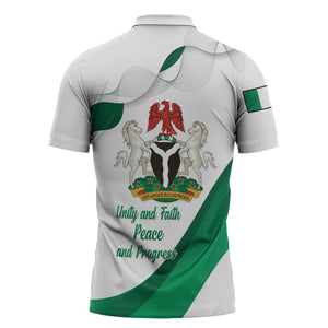 Personalized Nigeria Independence Day Zipper Polo Shirt Unity and Faith Peace and Progress
